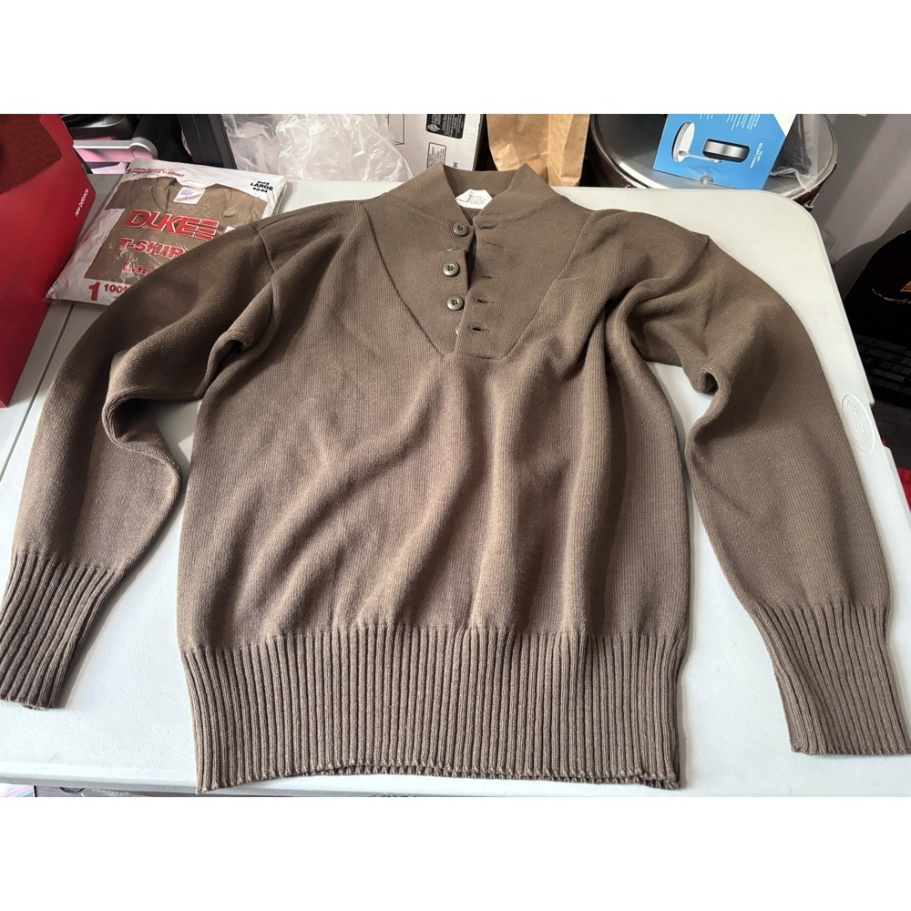 Vintage Sweater OD US Military Acrylic XL Men Brown Henley